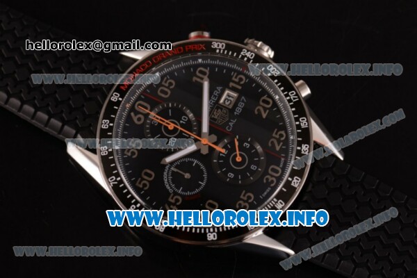 Tag Heuer Carrera Calibre 1887 Automatic Chronograph Miyota Quartz Steel Case with Black Dial Orange Second Hand and Black Rubber Strap - Click Image to Close